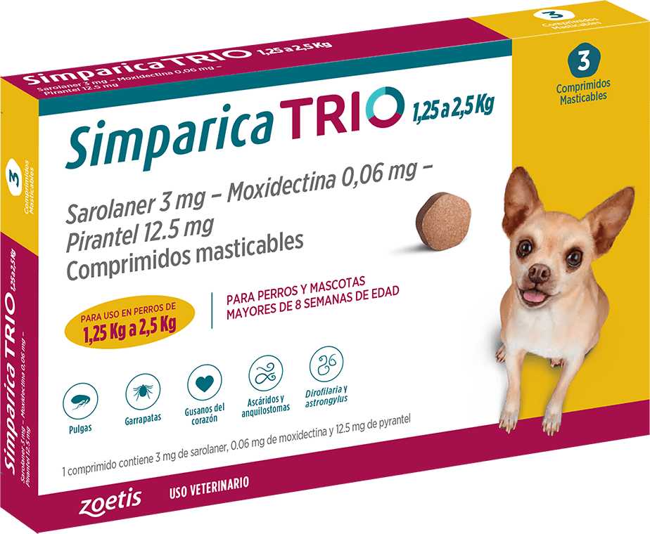 Simparica Trio 1.25 a 2.5 Kg (3 comp.)