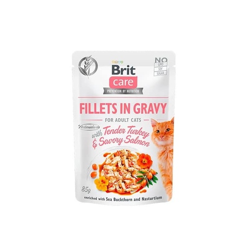 [100975] Brit Care Cat Fillets In Gravy T. Turkey & Savory Salmon