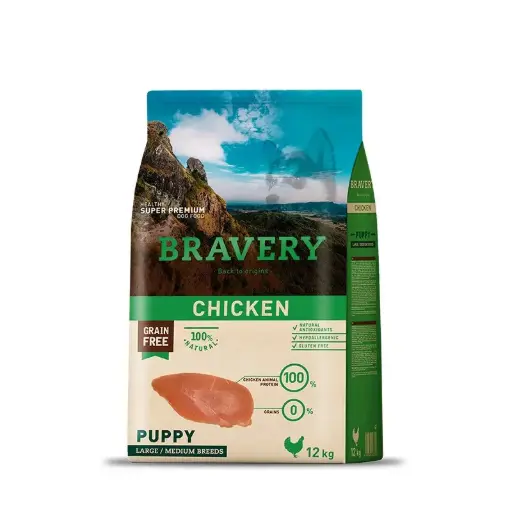 [4PE120009] Bravery Chicken Puppy Large/Medium Breeds 12Kg