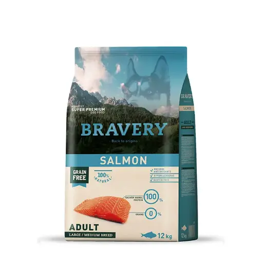 [4PE120008] Bravery Salmon Adult Large/Medium Breed 12Kg